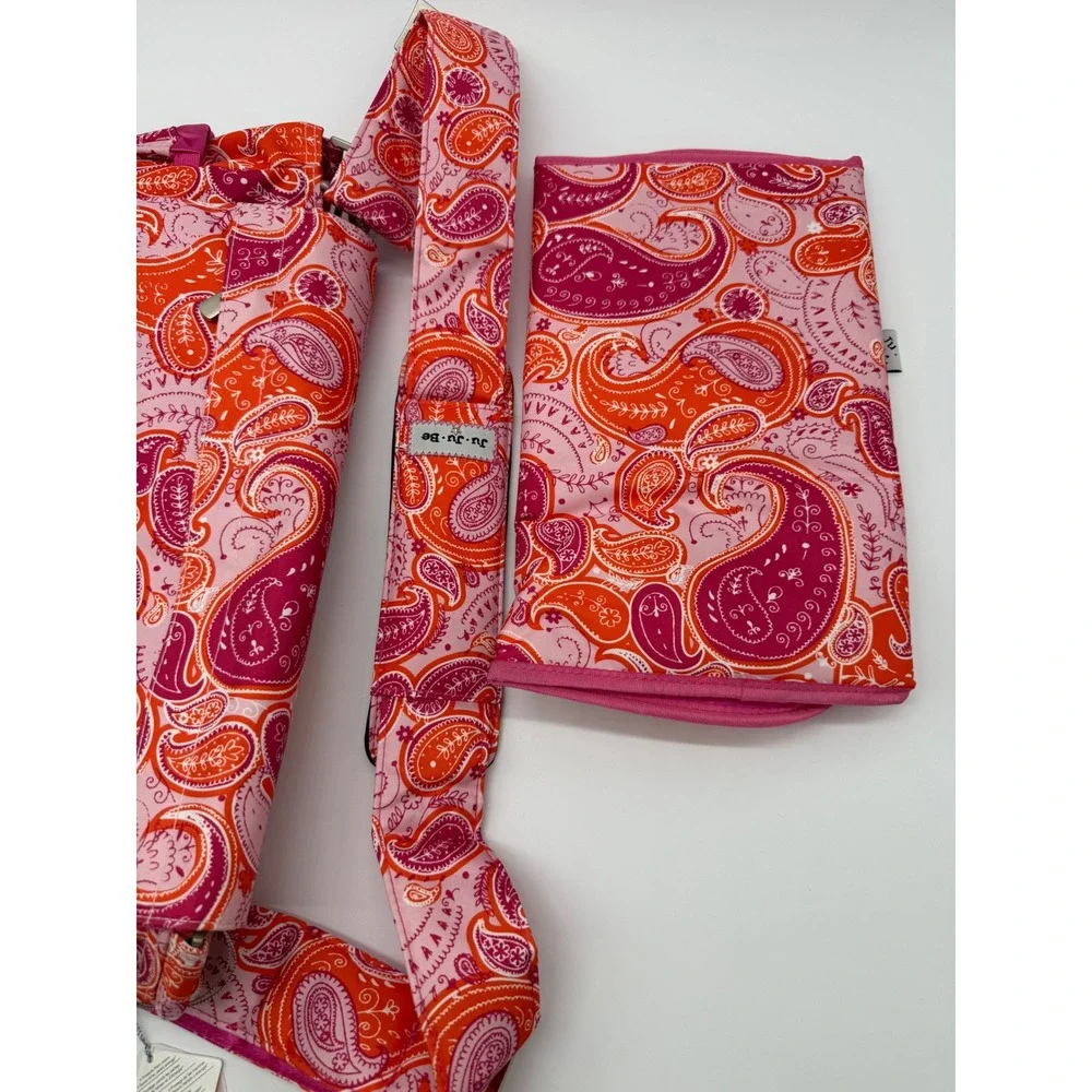 Ju-Ju-Be Be All Pink Orange Paisley Messenger Diaper Bag with Changing Pad New